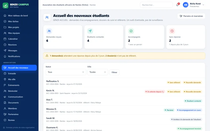 SENZII CAMPUS : suivi des demandes d’accompagnement des nouveaux étudiants (démonstration)